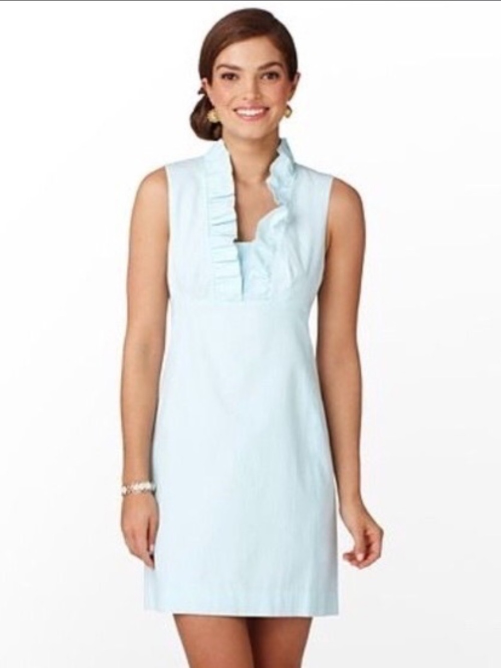 Lilly Pulitzer Light Blue and White Striped Dress with Ruffle Collar